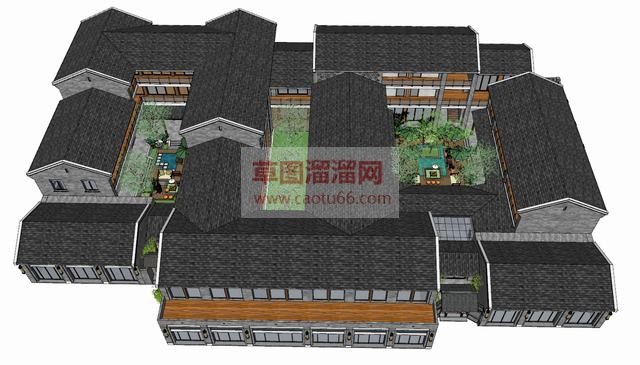 中式商铺建筑SU模型
