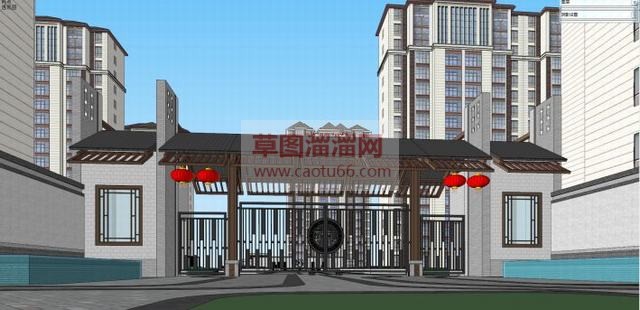 新中式小区景观SU模型