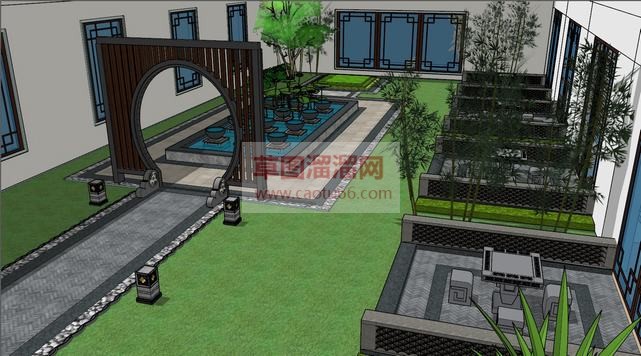 中式庭院珊瑚石SU模型