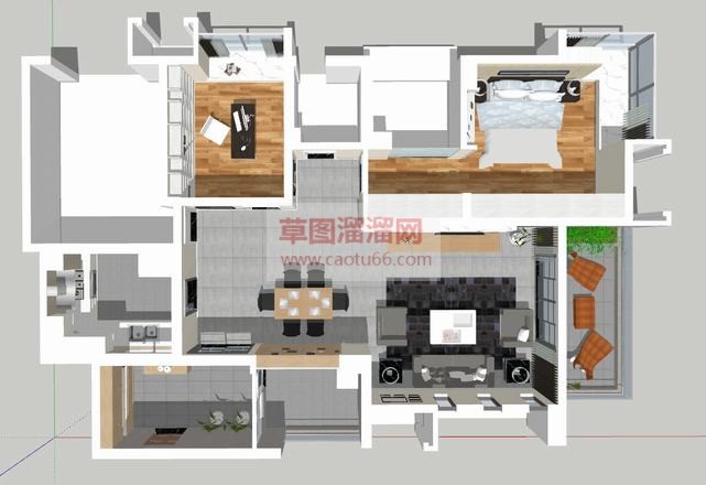 现代带阳台的SU模型