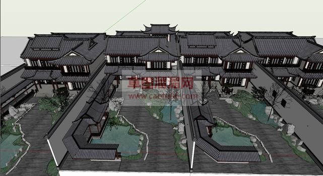 中式带庭院花SU模型