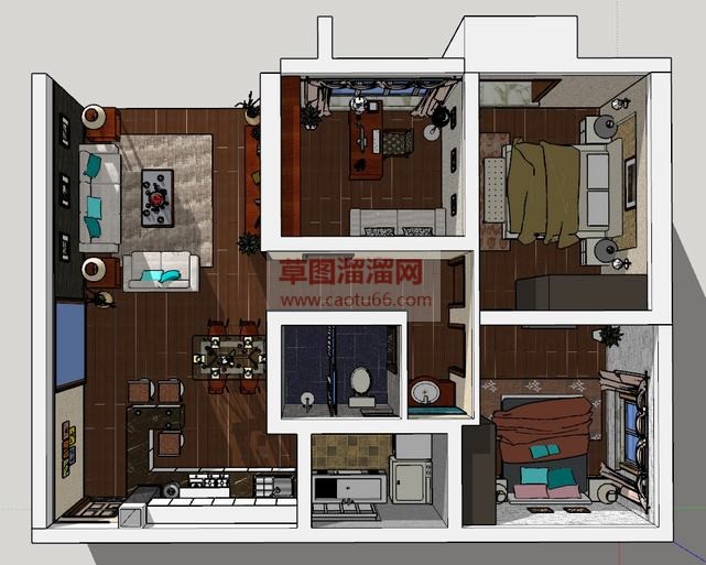 美式风格小户SU模型