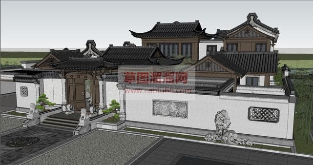 中式别墅建筑SU模型