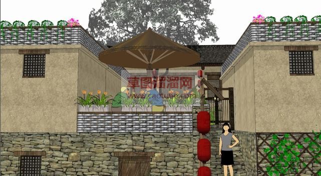 民宿客栈建筑SU模型
