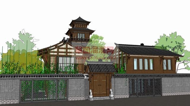 中式川西建筑SU模型