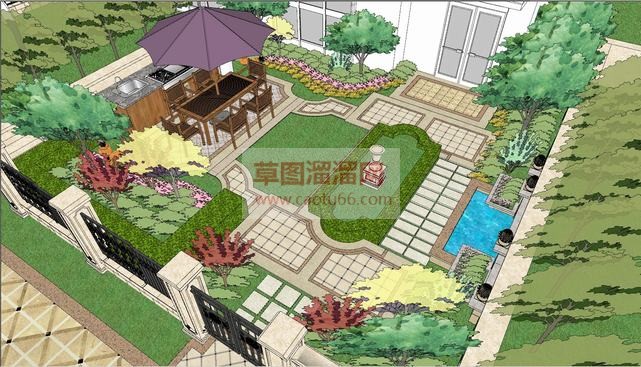草图欧式庭院SU模型