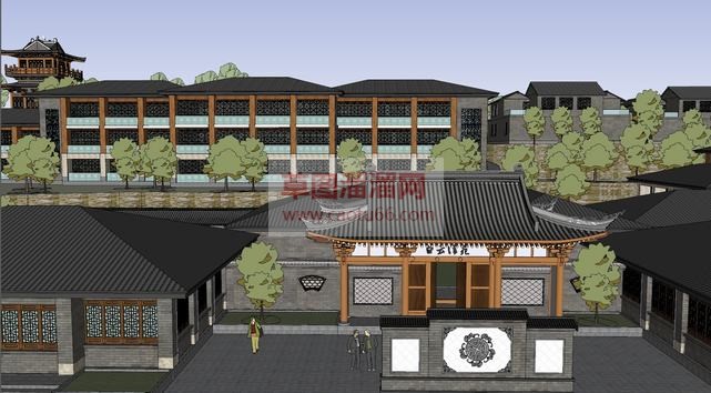 中式古典酒店SU模型