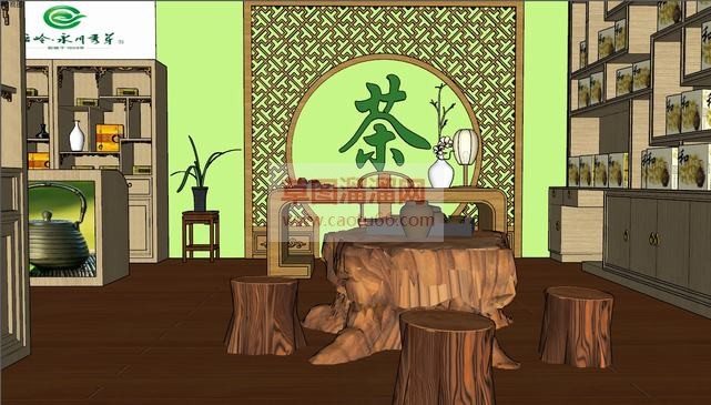 中式茶叶店+SU模型