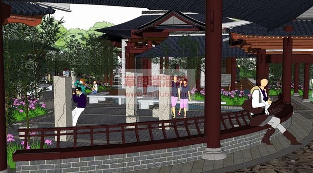 中式公园景观SU模型