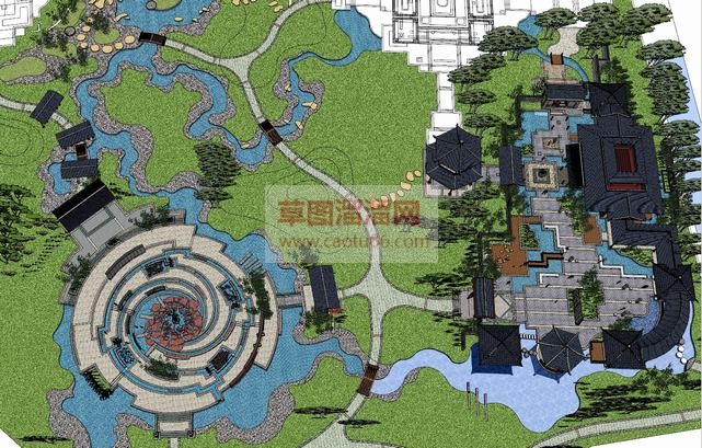 中式公园草图SU模型