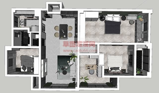 三室两厅家装SU模型