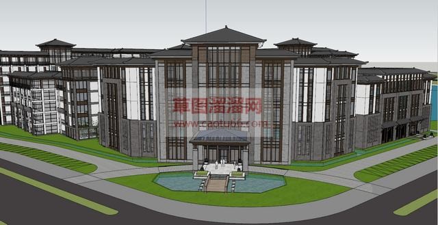 中式度假酒店SU模型