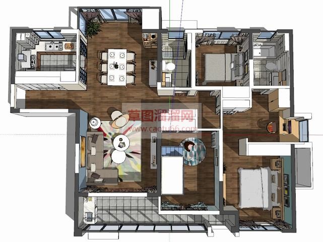 三房室内草图SU模型