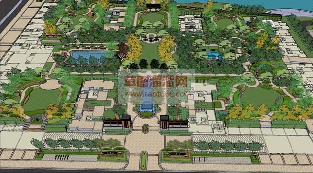 新古典小区景SU模型