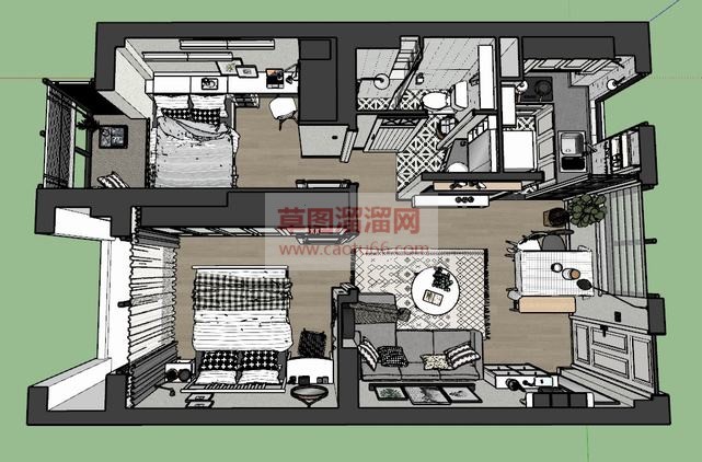 现代小户型北SU模型