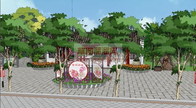 中式仿古公园SU模型