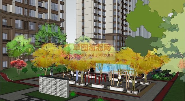 中式小区建筑SU模型