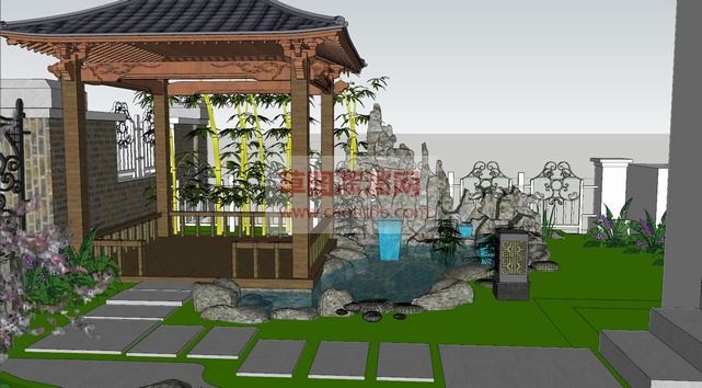 中式庭院：石SU模型