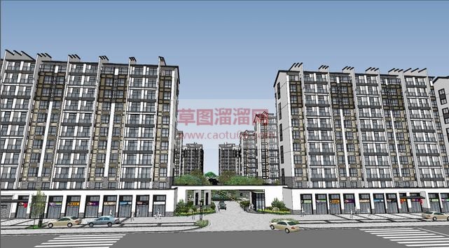 中式小区景观SU模型
