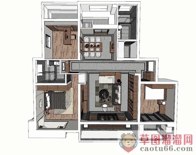 后现代家装室内SU模型