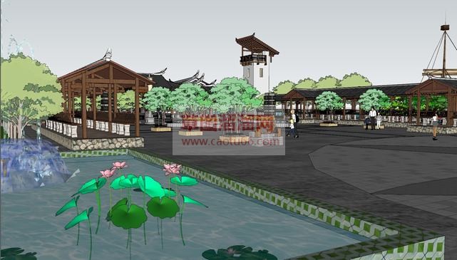 中式景观公园SU模型