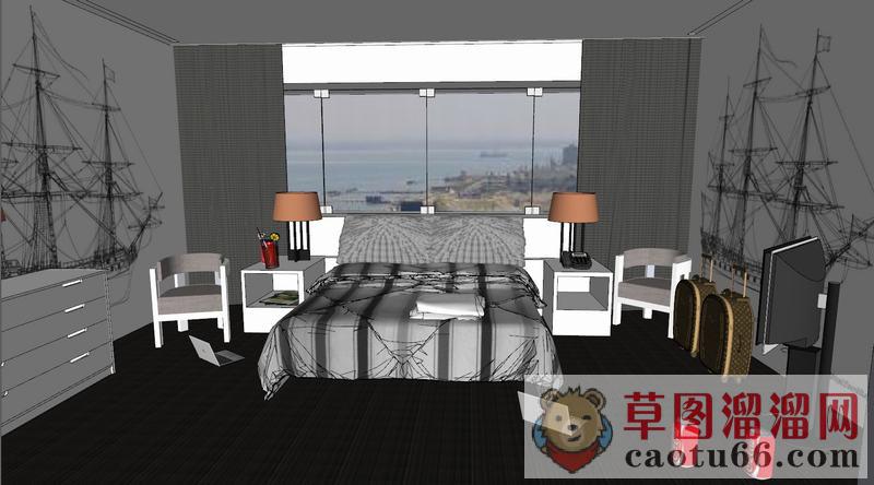 海景房室内卧室SU模型