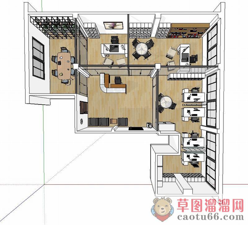 公司办公室室内空间SU模型