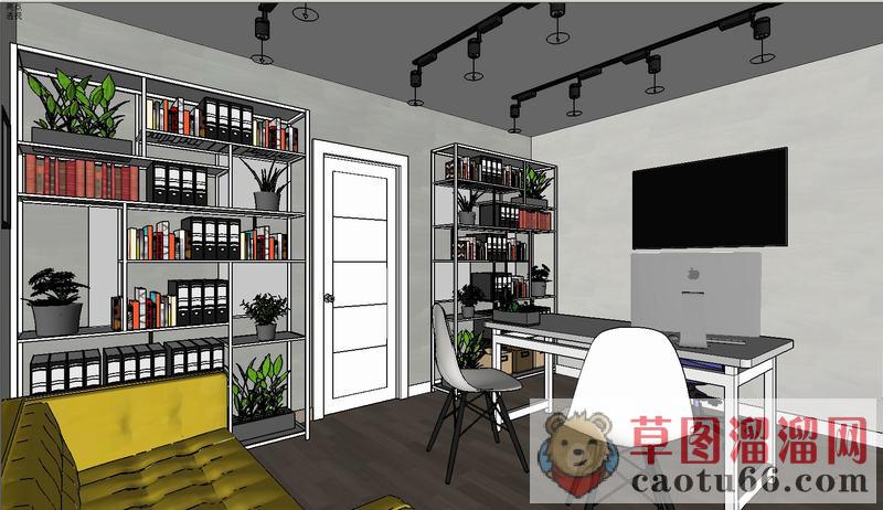 书房办公室书架SU模型