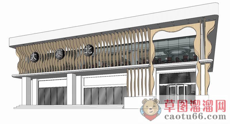 现代二层火锅店SU模型