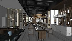 日式风格茶餐厅SU模型 免费sketchup模型下载