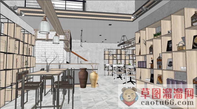 工业风格餐饮店奶茶店SU模型