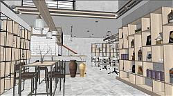工业风格餐饮店奶茶店SU模型