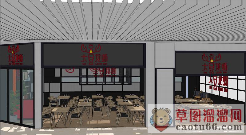 餐厅餐饮店餐馆SU模型