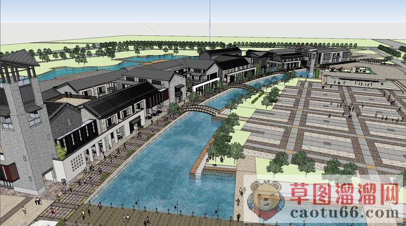 新中式建筑街道SU模型