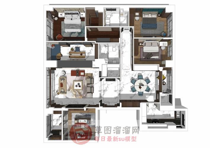 后现代中式家装SU模型