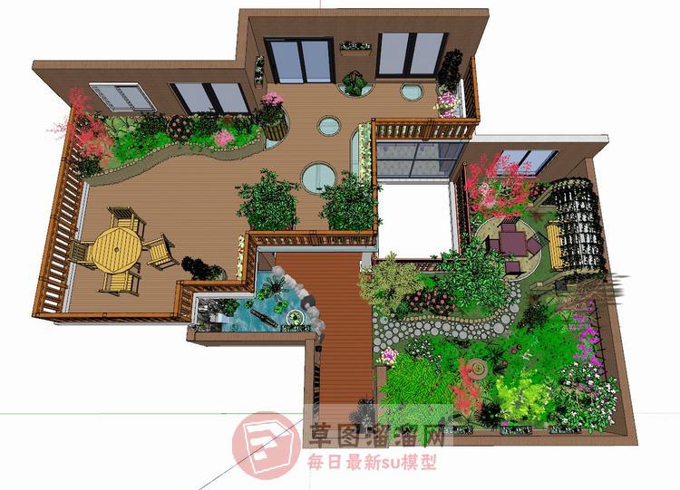 复式屋顶花园SU模型