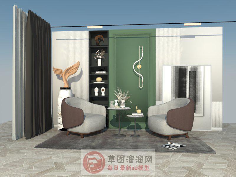现代轻奢偏厅SU模型