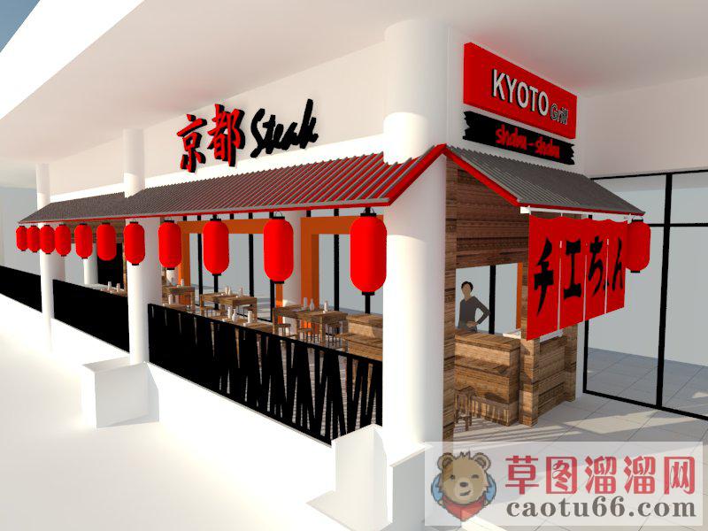 日式餐饮店饮食店SU模型