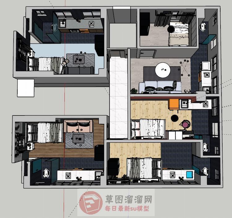 单身公寓室内SU模型