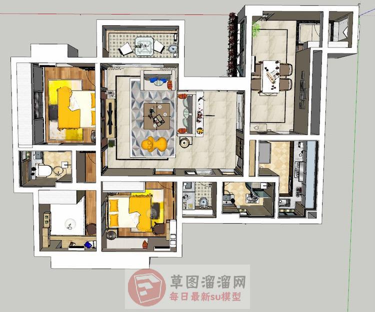 大三房家装室内SU模型