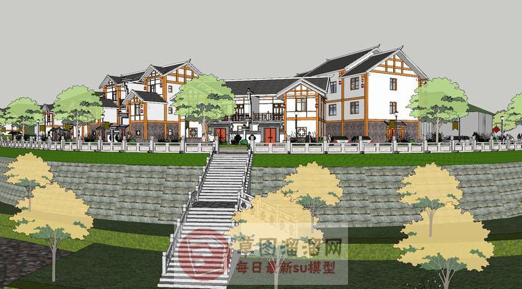 新中式农村乡村SU模型