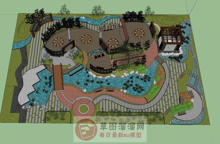中式公园园林SU模型