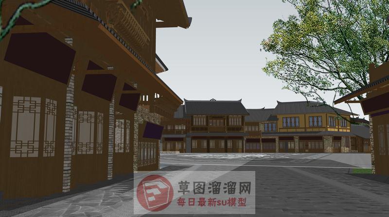 苗族古建筑小镇SU模型