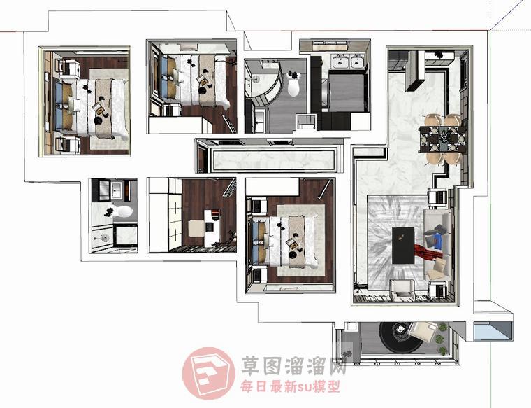 四房家装户型SU模型