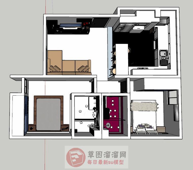 两房公寓室内SU模型