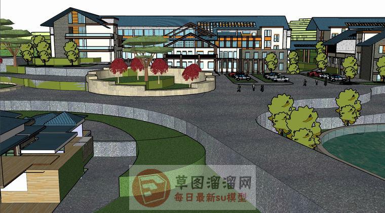 中式山地度假村SU模型