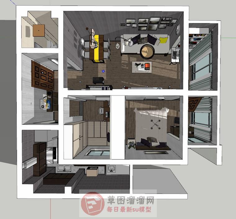 现代家装两居室SU模型