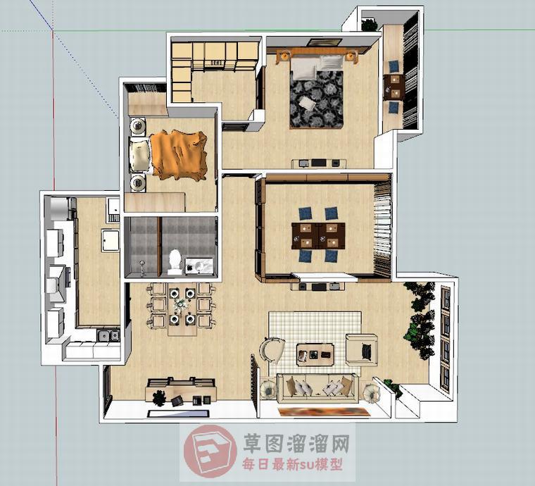 日式风格三房家装SU模型