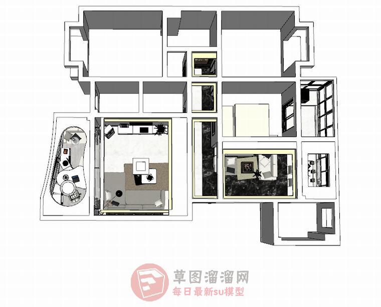 简约风格样板间户型SU模型