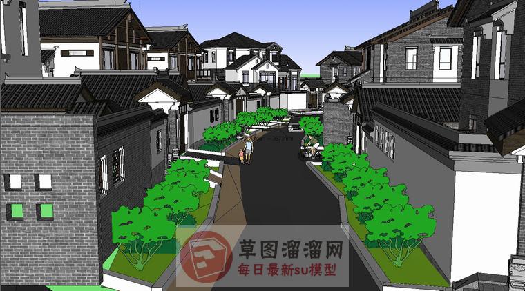 新中式民宿建筑SU模型